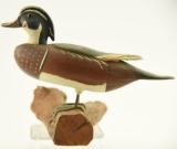Lot #373 - Super Rare Doug Jester Chincoteague, VA Standing Wood Duck Drake decoy on driftwood
