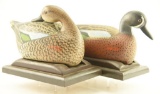 Lot #400 - Pair of Blue Wing Teal painted by Lemuel T. Ward. Hen is in preening pose drake in