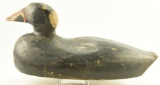 Lot #424 - Primitive oversized Scooter decoy in what appears to be original paint. Stamped Barb