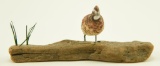 Lot #438 - Helen Lay Strong, Seneca Falls, NY mini carved standing quail on driftwood 2” high x