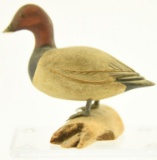 Lot #455 - J. Ahern miniature carved standing Canvasback drake (slight damage to bill) 3” signed