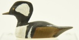 Lot #457 - J. Keene miniature carved Hooded Merganser drake decoy signed on underside 2” A103
