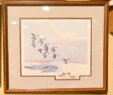 Lot #483 - “Freeze up on the Prong” framed print S/N Lem Ward 1964 with remarque 20” x 17”