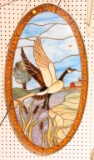 Lot #517 - Custom Stained glass panel of Flying Canada Goose by Dean Goslee 1989 Signed by Artist