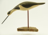 Lot #550 - Carved Standing Plover on stand by Pete Velhouser Jr. of Golden Goose Decoys 10” high