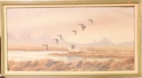 Lot #555 - Stunning Original Oil on Board of Eastern Shore of VA Marsh with Mallards Landing in