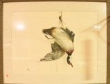 Lot #584 - Original Watercolor of dead Hanging Wood Duck drake signed Patton Wilson 38” x 30”