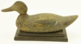 Lot #349 - Early Mason Factory Mallard Hen Decoy in original paint on wooden stand A51.43