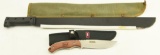 Lot #192 - Golden Eagles NRA knife in sheath 9 ½” and Chinese 22 ½ Machate