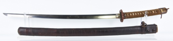 Lot #259B - Japanese WWII Era Shin Gunto Military Katana Sword w/Leather wrapped scabbard.