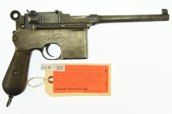 MANUFACTURER/IMP BY: MAUSER WERKE, MODEL: 1896 BROOM HANDLE, ACTION TYPE: Semi Auto Pistol,