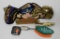 Bag of motorcycle patches, brass duck head,