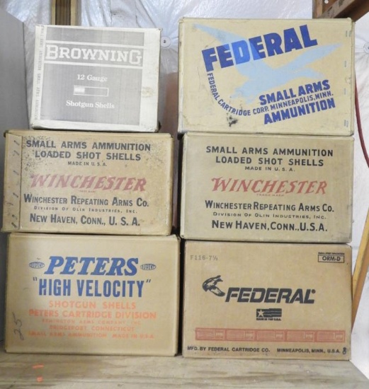(6) Vintage cardboard Shotshell Case boxes: