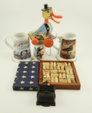 (3) Franklin Porcelain mugs: (1) vintage toy,