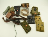 Flat of misc. vintage military gear and holsters