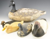 (5) Decoys: Bufflehead drake, Resin white duck,