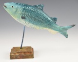 B. Haynie 1991 carved fish decoy on stand 9”