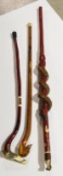 (3) Carved wooden walking canes: Indian Cane