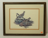 Art Lot: Framed/Double Matted Pair of Ruffed Grouse Near
