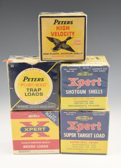 (5) Vintage Shotshell boxes: Peters High Velocity
