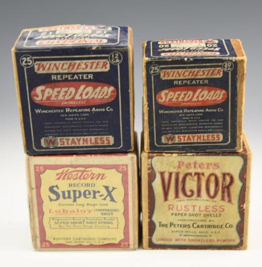 (4) Vintage shotshell boxes: Peters Victor Paper