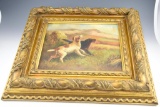 Original oil painting on board of bird dogs