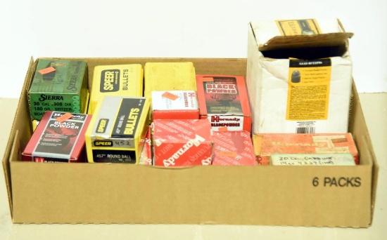 Lot #2116 - Entire box full of bullets and projectiles by Hornady, Speer and Sierra in various