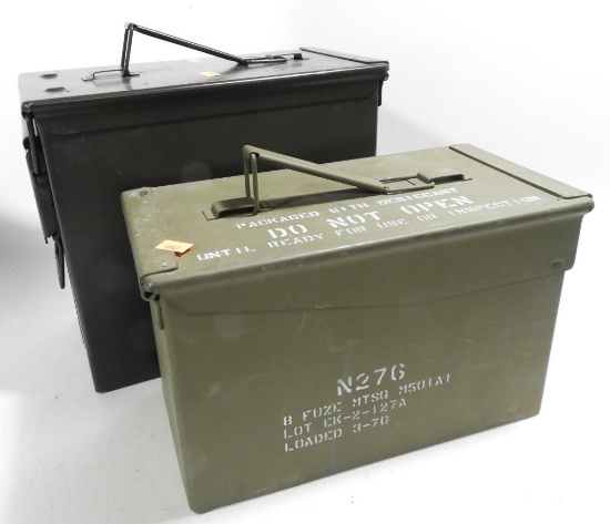 Lot #2131 - (2) Military grade ammo tins and (2) boxes of Federal 20 gauge 7 ½ shot