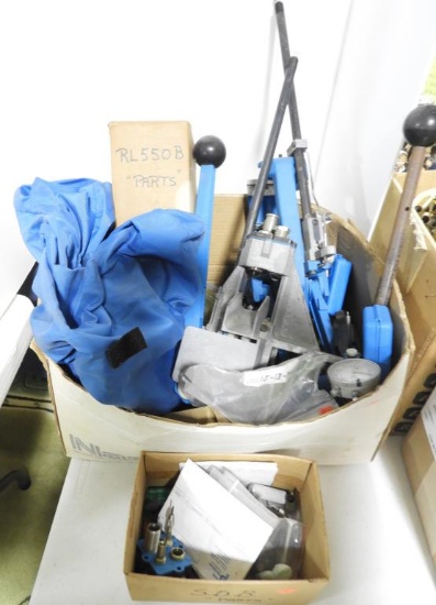 Lot #2168 - Reloading lot: Dillon RL 550 B press, Dillon SDB press, parts measures, dies, etc.