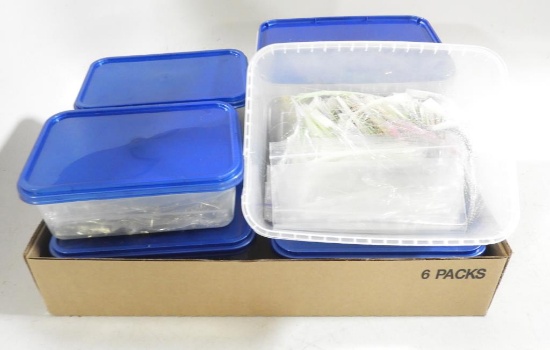 Lot #2191 - (8) containers full of lure making fish attractants: skirts, hairs, croaker, flounderer