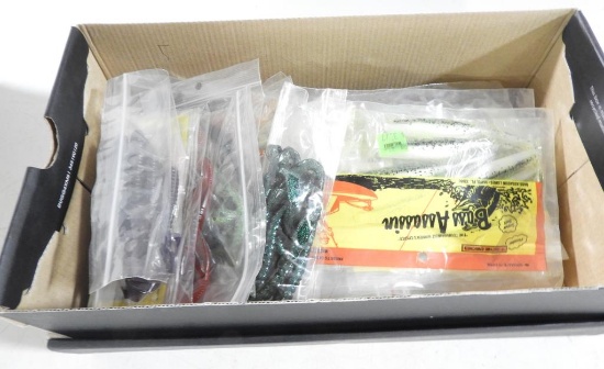 Lot #2193 - Entire Shoe box full of plastics: Bass Assassins, Salt Water Assassins grubs, curly