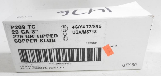 Lot #2230 - Entire unopened case of Federal 20 gauge 3” 275 grain deer slugs (10 boxes of 5 each