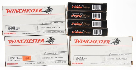 Lot #2250 - (3) boxes of Winchester .223 Remington Value packs 120 rounds total, and (4) PMC