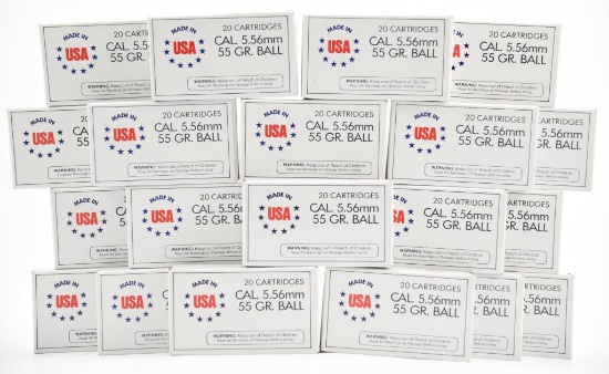 Lot #2282 - (20) boxes of Olin Winchester 5.56mm 55 grain ball ammo (approx 400 rounds total)	