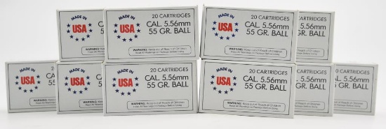 Lot #2284 - (10) boxes of Olin Winchester 5.56mm 55 grain ball ammo (approx 200 rounds total)	