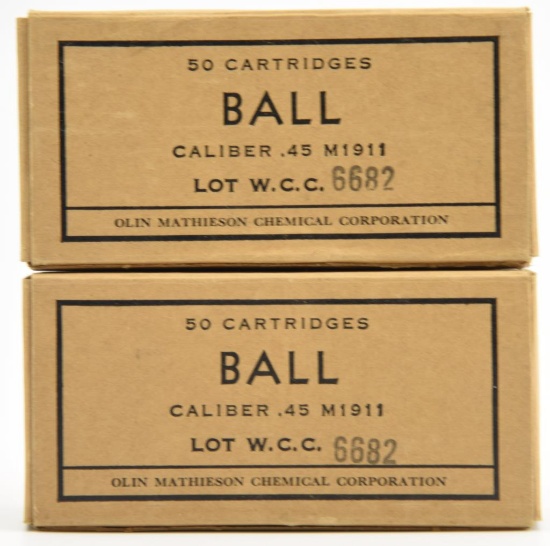 Lot #2294 - (2) boxes of USGI Olin Caliber .45 Ball M1911 ammo (approx 100 rounds total)	