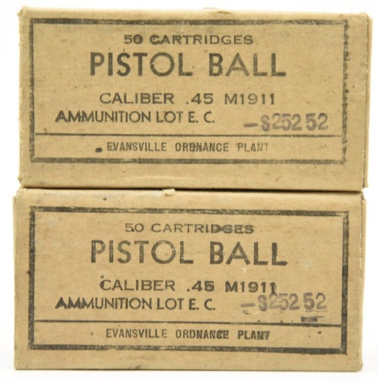 Lot #2295 - (2) boxes of USGI Evansville Caliber .45 Ball M1911 ammo (approx 100 rounds total)	