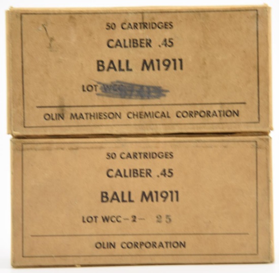 Lot #2300 - (2) boxes of USGI Olin  Caliber .45 Ball M1911 ammo (approx 100 rounds total)	
