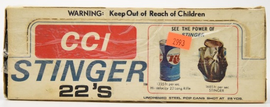 Lot #2305 - Case of (10) boxes of CCI Stinger .22 long ammo (approx 500 rounds total)	