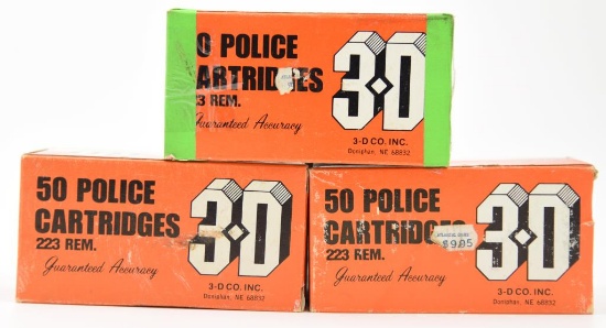 Lot #2317 - (3) boxes of 3-D Brand .223 Police Cartridges (approx 150 rounds total)	