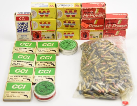 Lot #2325 - Miscellaneous box of .22 cal ammo to include but not limited to: CCI primers, and 	