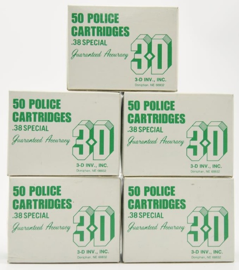 Lot #2345 - (5) boxes of 3-D brand .38 special Wadcutter Police cartridges (approx 250 total)	
