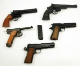 Lot #2107 - (5) plastic gun model replicas: (2) Colt 1911 .45, Crown model gun .357 magnum revo