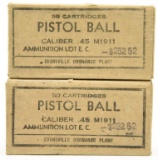 Lot #2295 - (2) boxes of USGI Evansville Caliber .45 Ball M1911 ammo (approx 100 rounds total)	