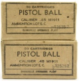 Lot #2296 - (2) boxes of USGI Evansville  Caliber .45 Ball M1911 ammo (approx 100 rounds total)	
