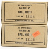 Lot #2298 - (2) boxes of USGI Olin  Caliber .45 Ball M1911 ammo (approx 100 rounds total)	