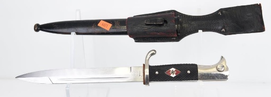 Lot #2687c - German Nazi Hitler Youth Knife with leather frog/sheath 12 ½” overall
