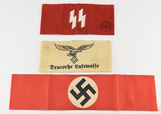 Lot #2344 - (3) WWII German Nazi Arm bands including: Deutsche Luftwaffe Type 1, German SS red
