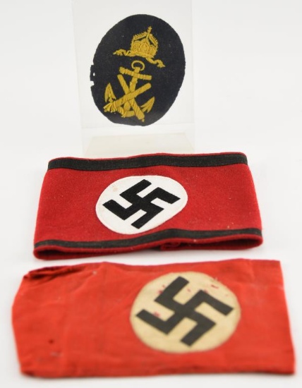 Lot #2347 - (2) German Nazi WWII armbands and WWII German Navy Kriegs Marine Patch