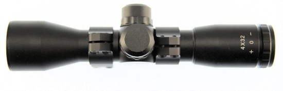 Lot #2358 - Aim Sports 4x32mm compact scope w/1” Rings. 30mm tube, Mildot Reticle. SKU JTM432B.